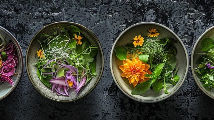 elevate basic dishes with colorful, artistic garnishes like delicate herb leaves, citrus curls, and edible flowers.