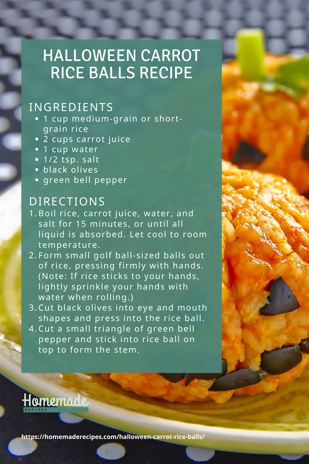 recipe card | Halloween Carrot Rice Balls | Homemade Recipes