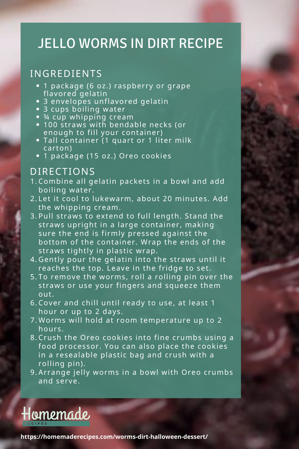 recipe card | Jello Worms in Dirt: A Creepy Crawly Halloween Dessert!