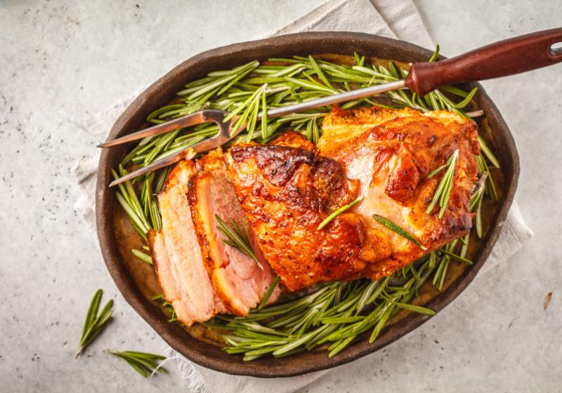 baked pork ham rosemary white background | ham with pineapple recipe