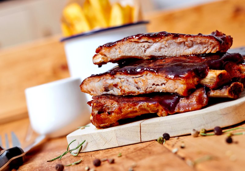 close view barbecue ribs fries sauce | slow cooker bbq ribs