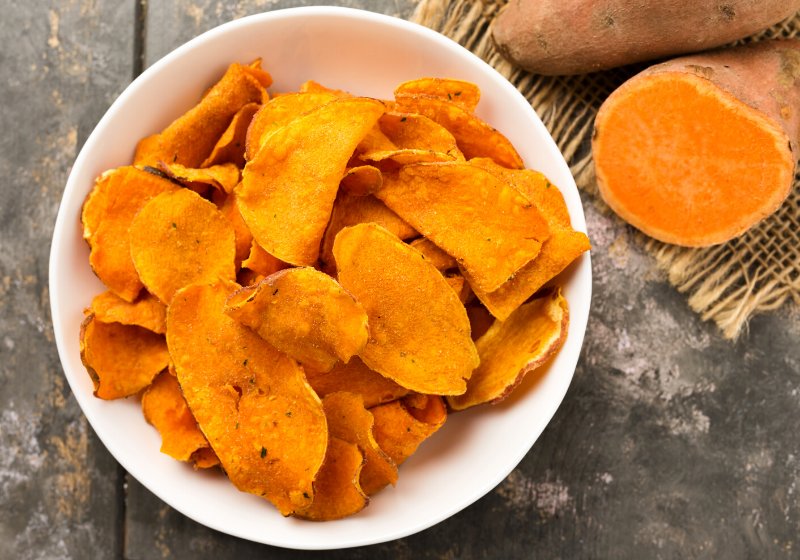 hearty sweet potato crisps served bowl | air fryer sweet potato fries