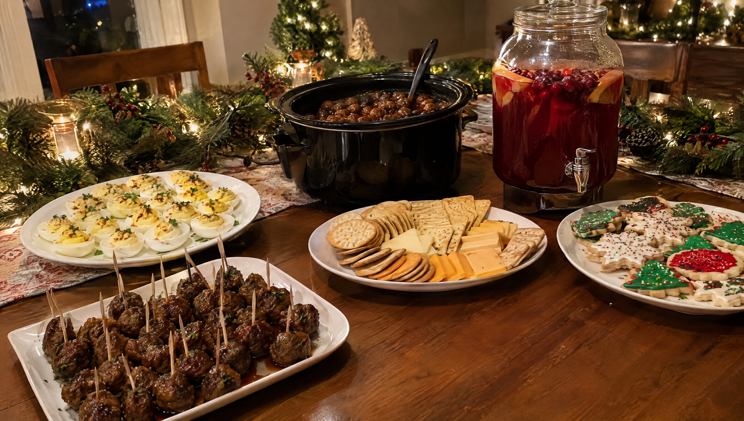 How much food for a Christmas party laid out as small platters on a home buffet table